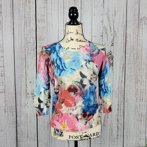 Talbots Petite Floral Crew Neck Sweater Blouse